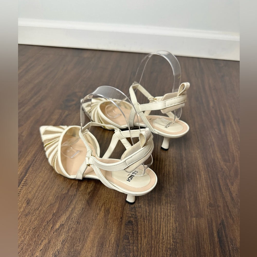 Fendi Leather And Mesh High-heeled Slingbacks In Blanc - Picture 8 of 15